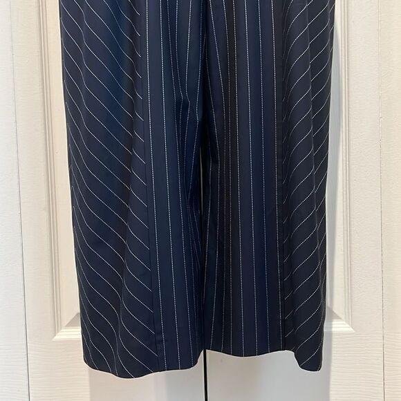Banana Republic Navy with White Pinstripes Wide Leg Ankle Length Jumpsuit Sz 8P - Picture 12 of 14